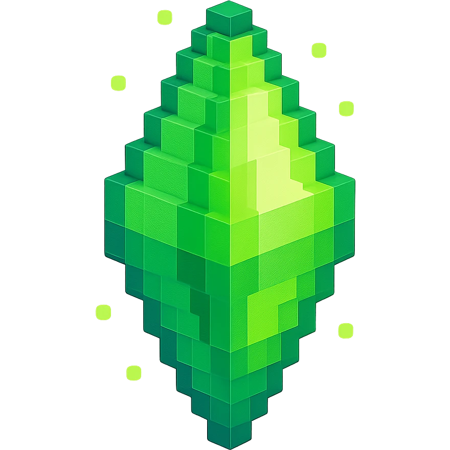 Sims-inspired plumbob, classic green, faceted, floating, subtle glow emoji