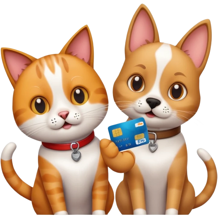 A cat and a dog ordered online the credit card in my hand emoji