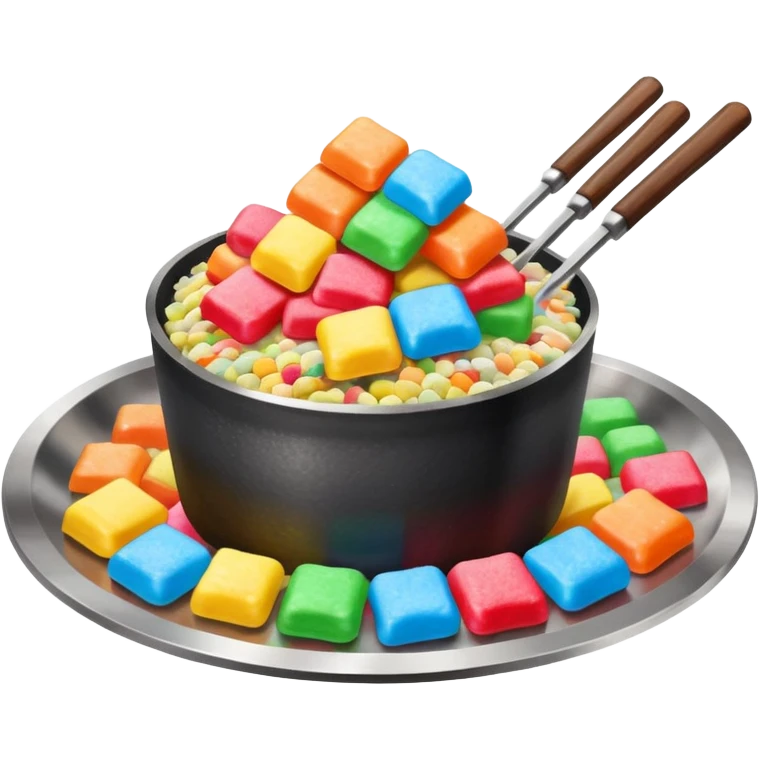 Blackstone grill with pile of mashed up rainbow candies and hibachi flippers emoji