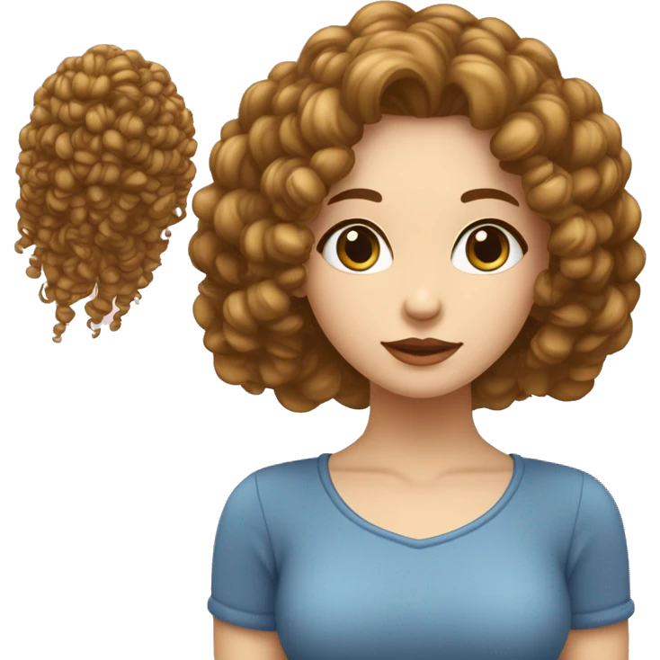 Fille cheveux bouclés en carré peau blanche yeux bleus  brune avec des mèches blondes  emoji