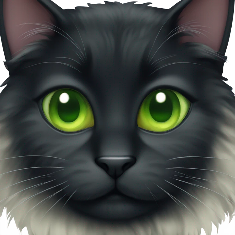 Fluffy black cat with green eyes emoji