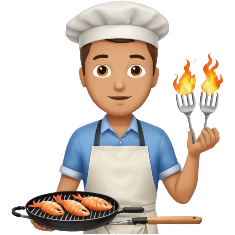 man grilling seafood on a sizzling grill emoji