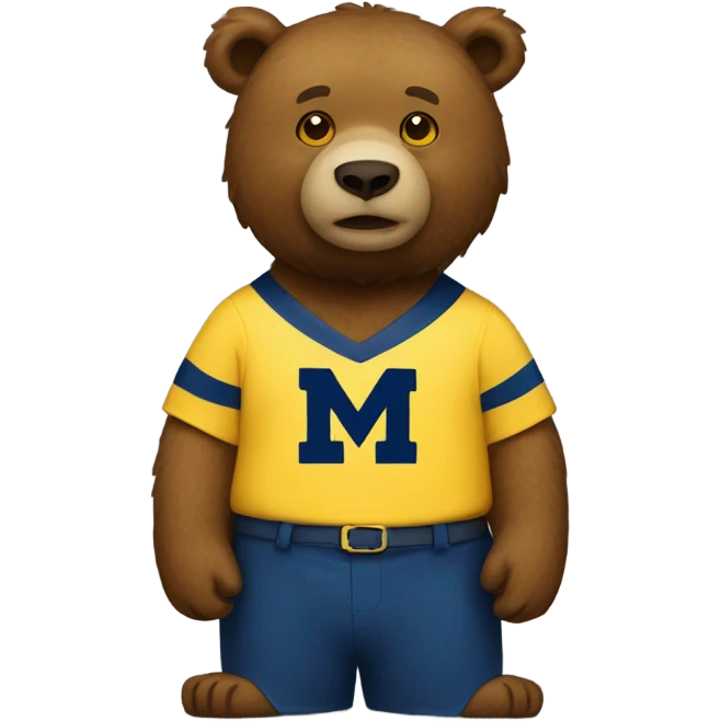 A brown bear wearing a yellow and blue University of Michigan shirt  emoji