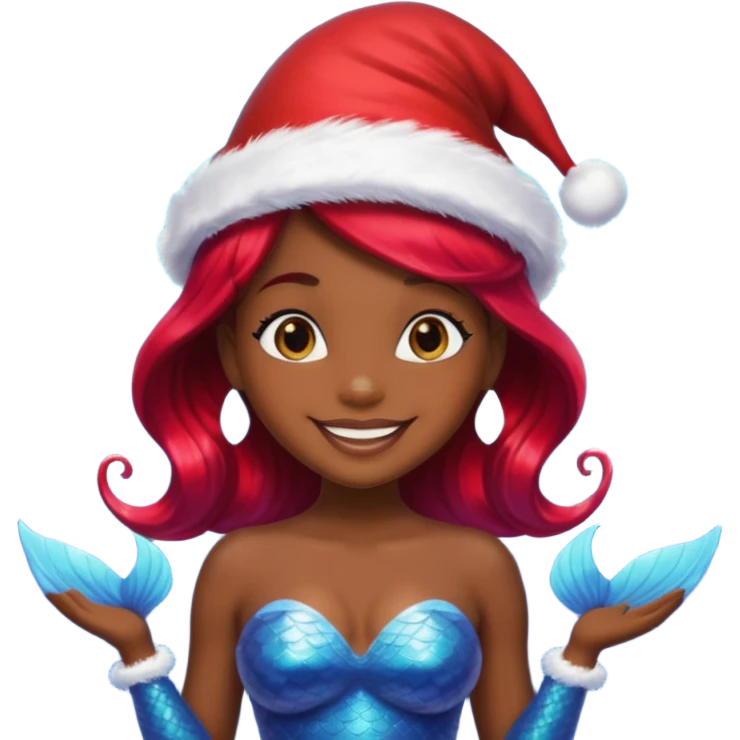 dark skin  mermaid with christmass hat emoji