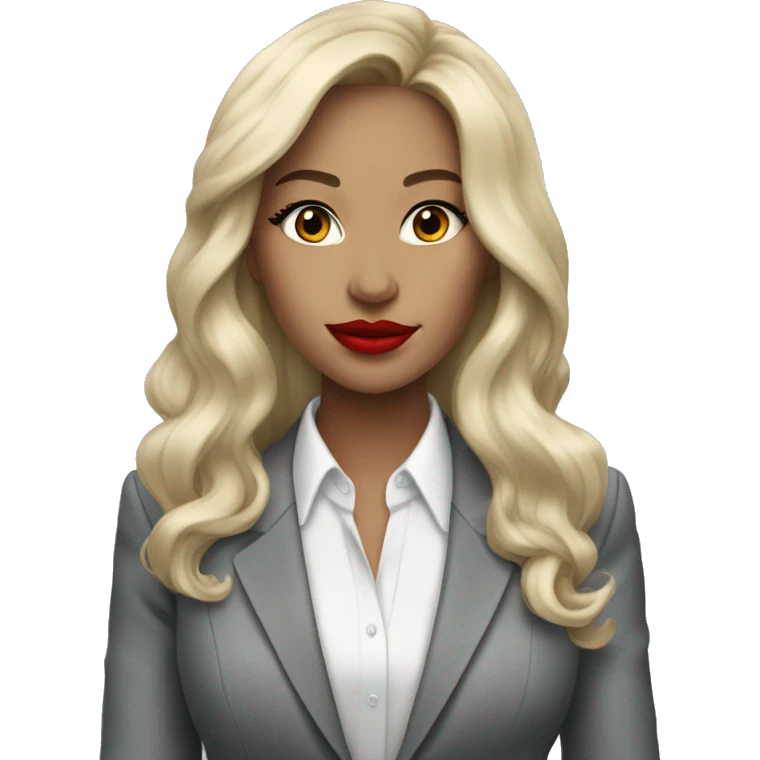 Blonde long hair with red lips Tiffany diamond seller in a grey suit emoji