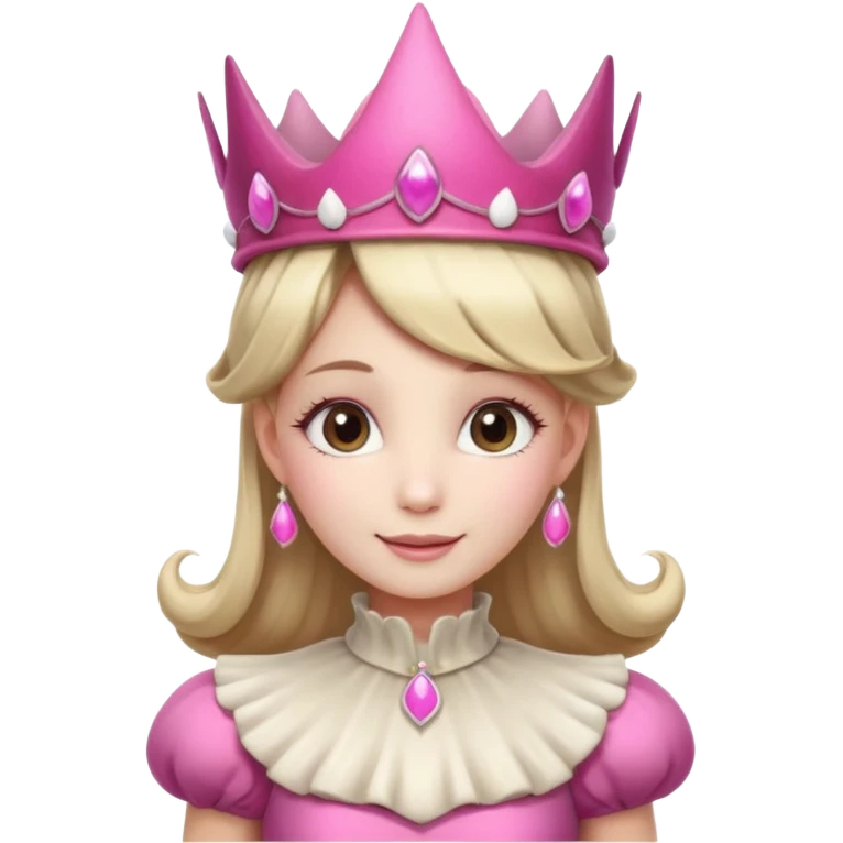 mushroom princess portrait, head and shoulders only, pink mushroom crown, elegant fantasy dress collar, warm smile, 3D cartoon, mobile game icon style, clean background, no text, no watermark
 
 emoji