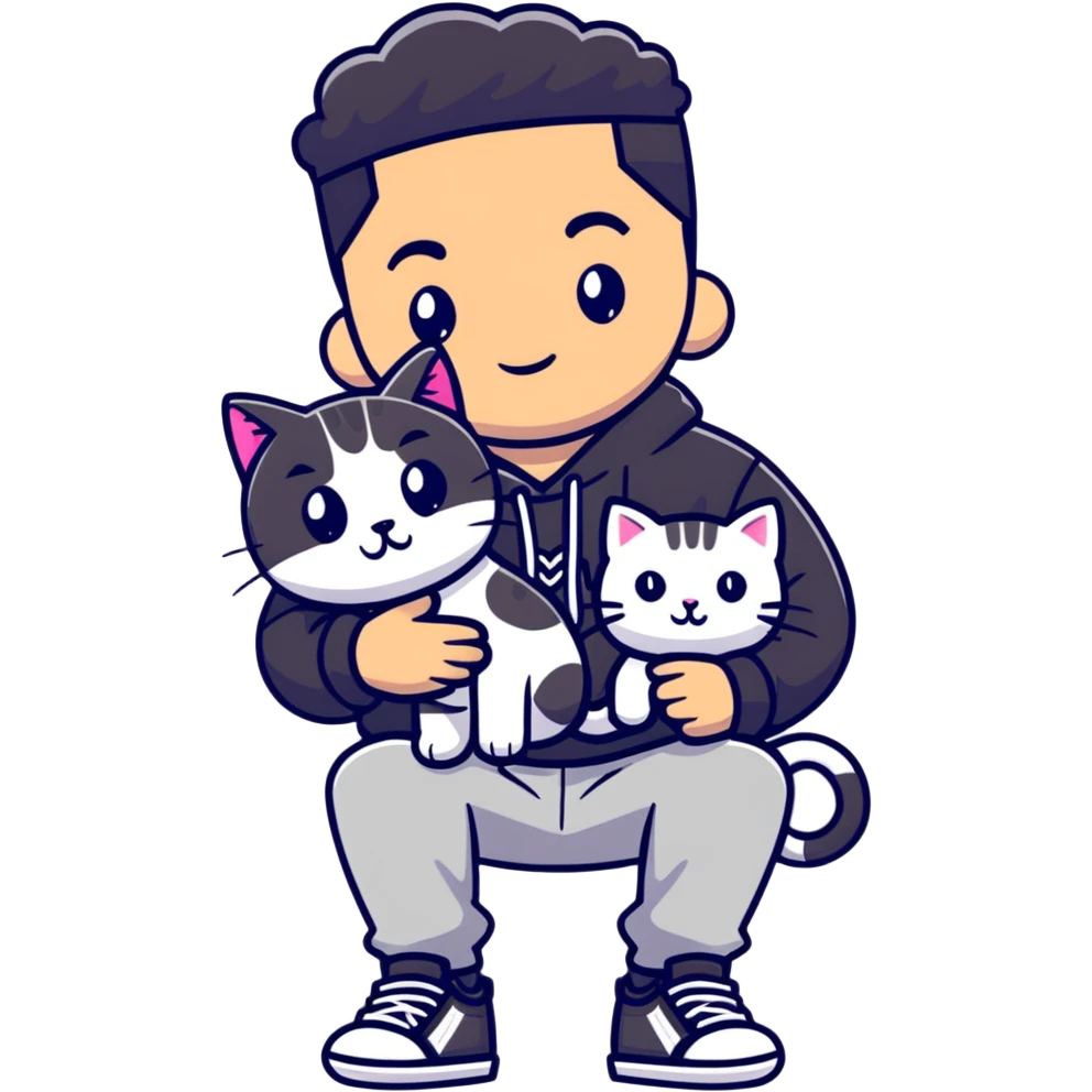 cool rapper guy holding a cute black and white cat emoji