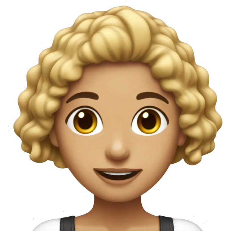 Crea una chica blanblanca cabello marrón comiendo emoji