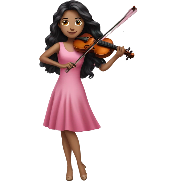 Super long black hair - white girl- playing violin- pink dress emoji