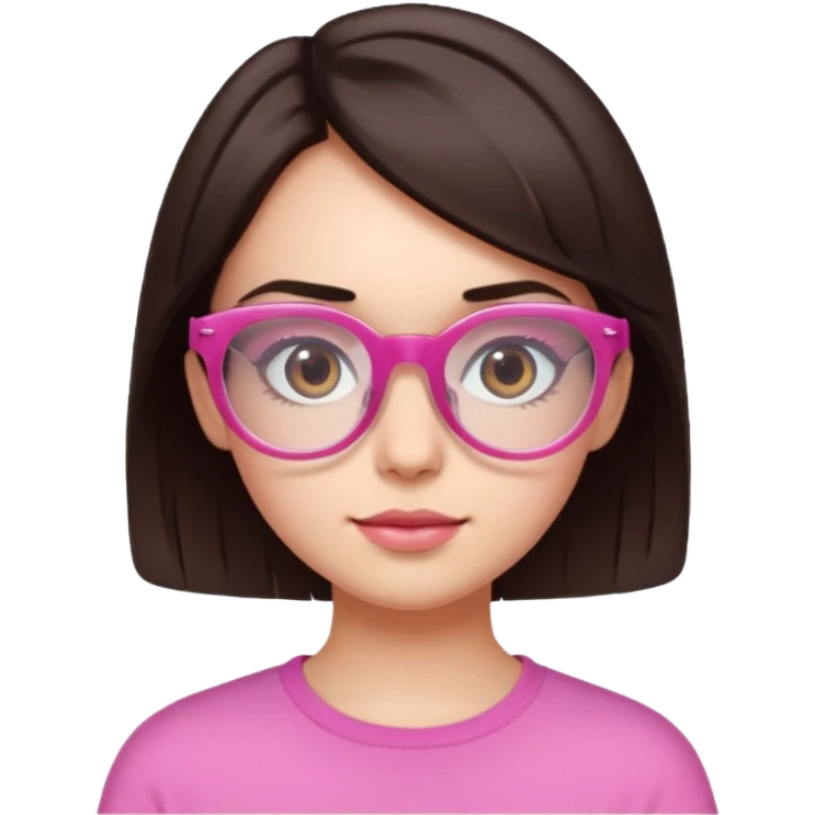 to give birth to a brunette girl who wears semi-transparent pink glasses and has short dark brown hair. emoji