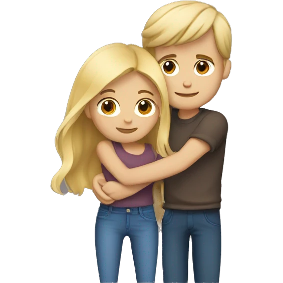 Blonde girl hugging her boyfriend with brown hair emoji