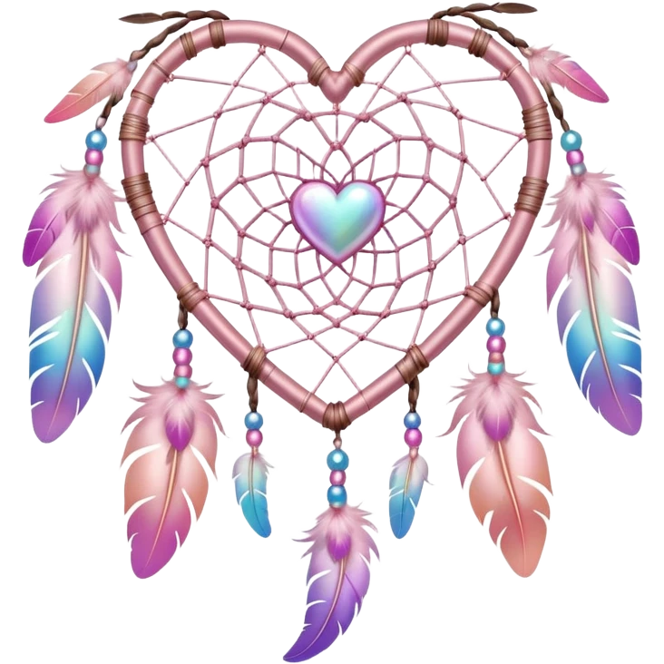 Iridescent pastel pink heart-shaped dreamcatcher emoji