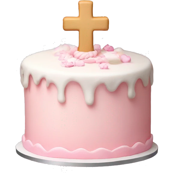 Light pink and white cake with cross  emoji