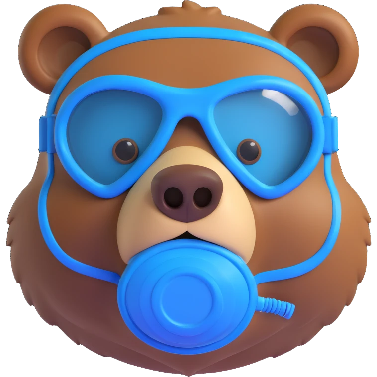brown bear with a blue snorkeling mask, playful emoji