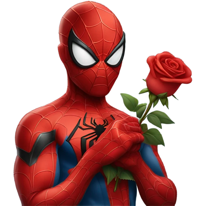 Spiderman holding roses for valentine’s day emoji