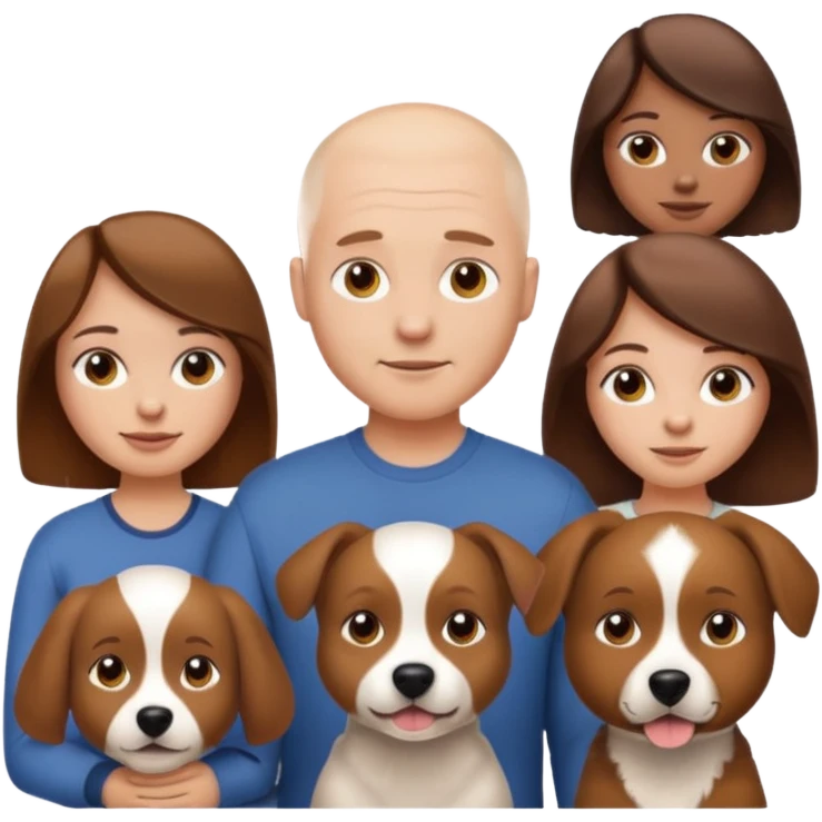 Male white emoji no hair , girl white emoji brown hair long , and an Aussie dog all together  emoji