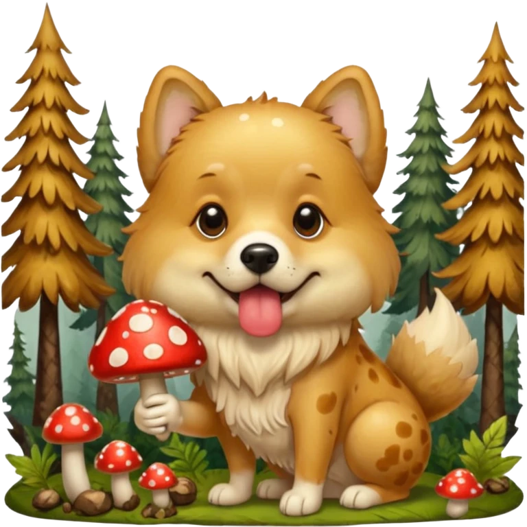 Собака с грибом в пасти emoji