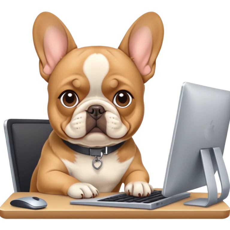 Frenchie working behind computer emoji