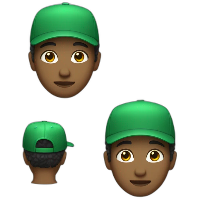 A boy wearing a green dress with written in it His hair is black and he's wearing a green cap White skin emoji