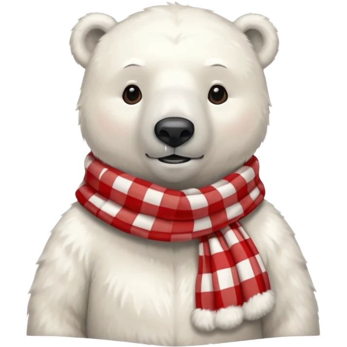 polar bear wearing a red and white checkered scarf emoji