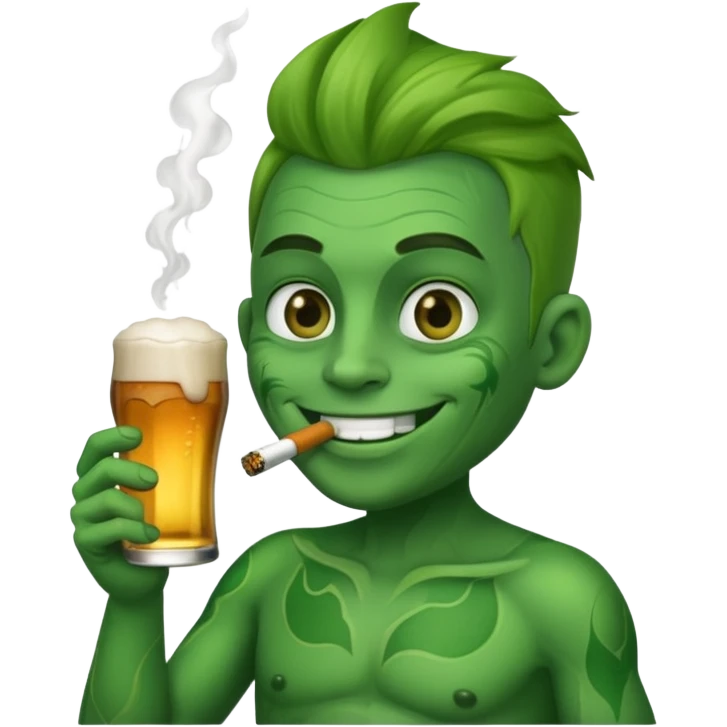 An emoji smoking a joint and holding a beer emoji