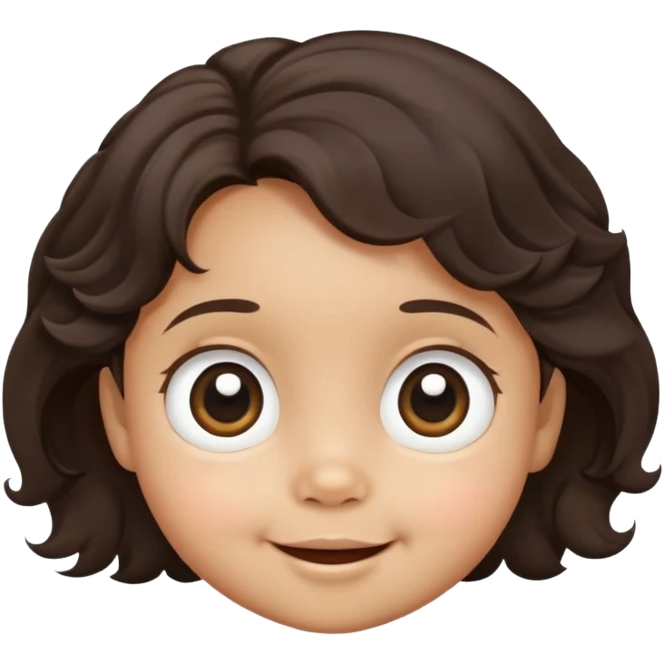 close-up of round smiling toddler face only with big eyes, medium skin tone, dark wavy hair, no neck visible, just the face emoji