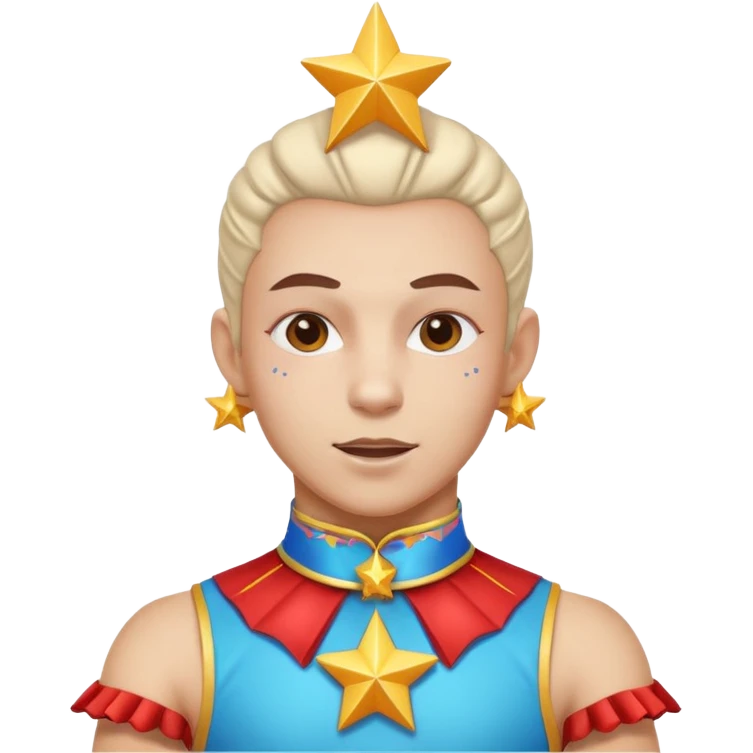 circus acrobat portrait, head and shoulders only, sporty costume collar, energetic expression, star accessories, 3D cartoon, mobile game icon style, clean background, no text, no watermark
 emoji