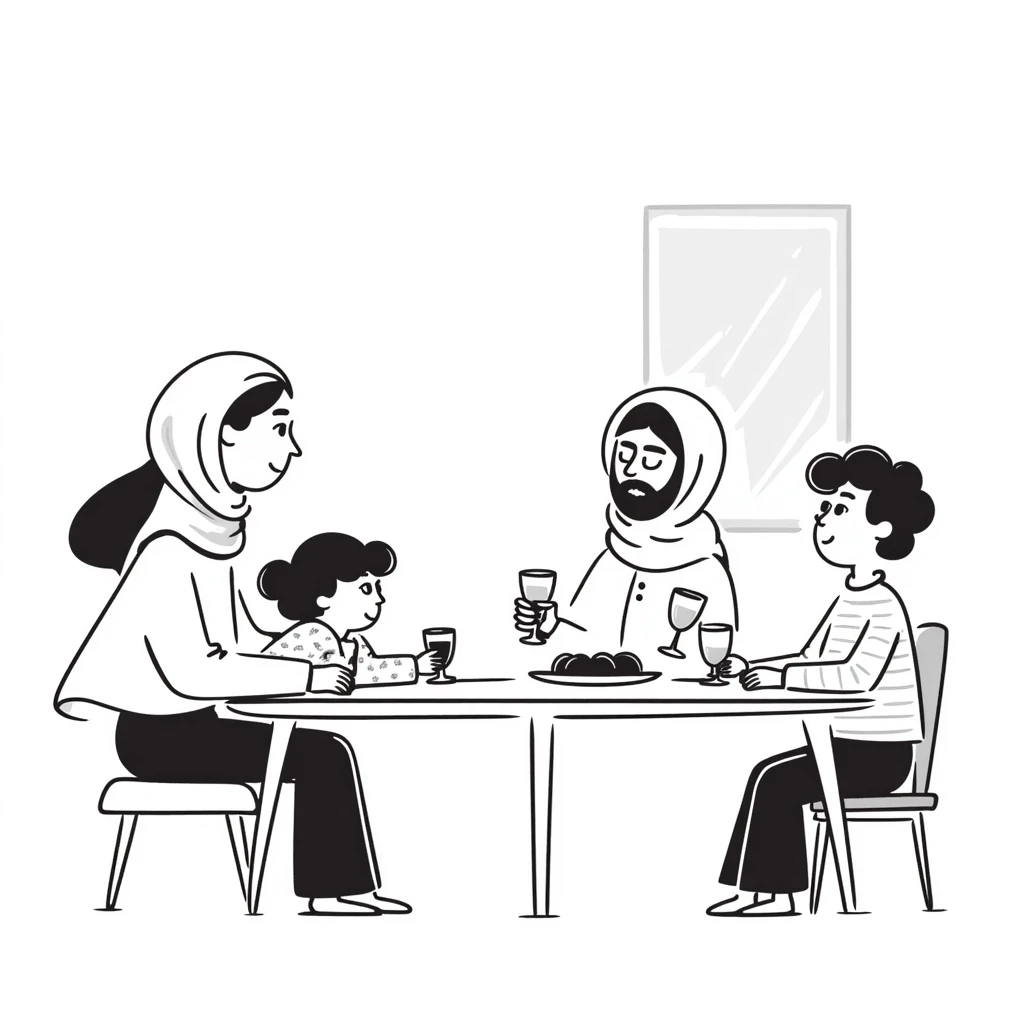 Muslim family waking up for early morning meal during Ramadan emoji