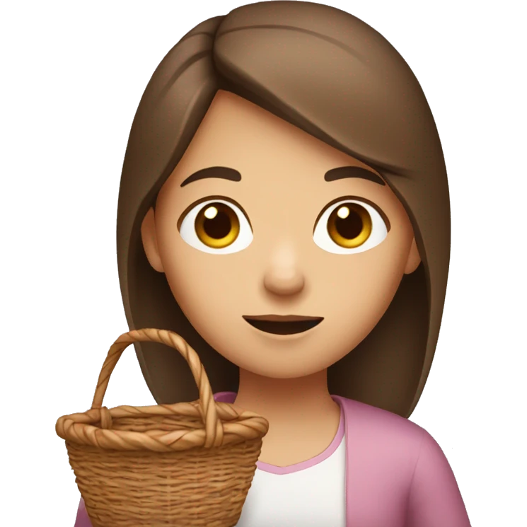 Girl with Brown hair holding an empty basket  emoji