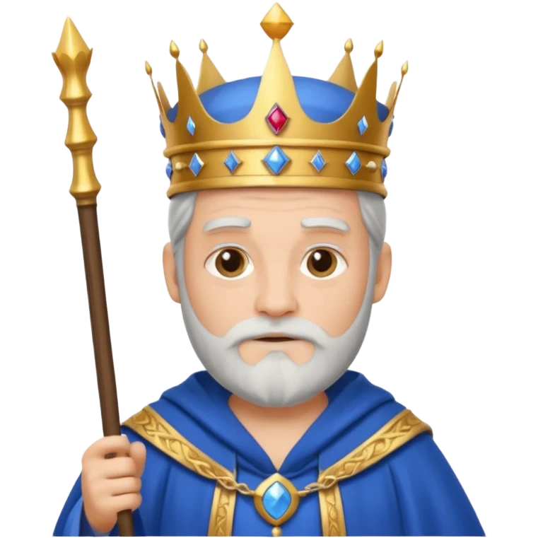 Bearded King, Wise king with short white beard, royal staff in hand, wearing crown, blue
 emoji