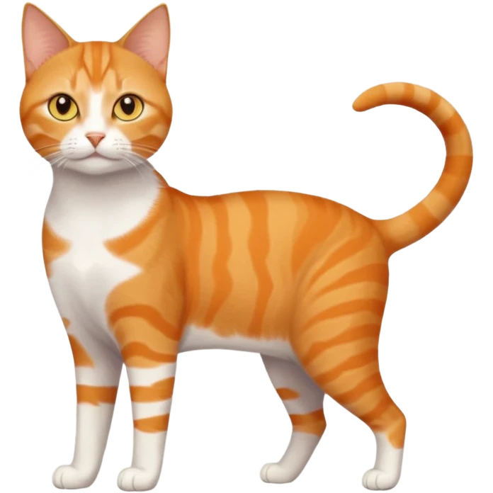 full body orange domestic shorthair slim cat with yellow/orange eyes and a white triangle pattern on his face playing emoji