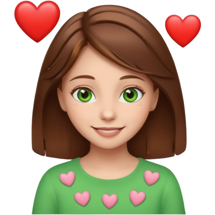 smiling cute with hearts around brown hair and green eyes  emoji