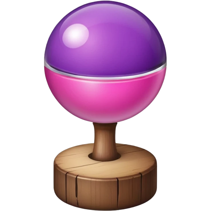 A half pink half purple ball with a wooden stem followed by a glass stem on top emoji