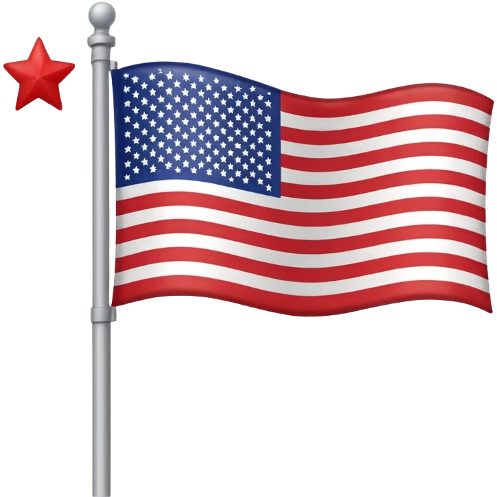 United States flag, simple, bright, gray flagpole, wavy flag, Google emoji style emoji