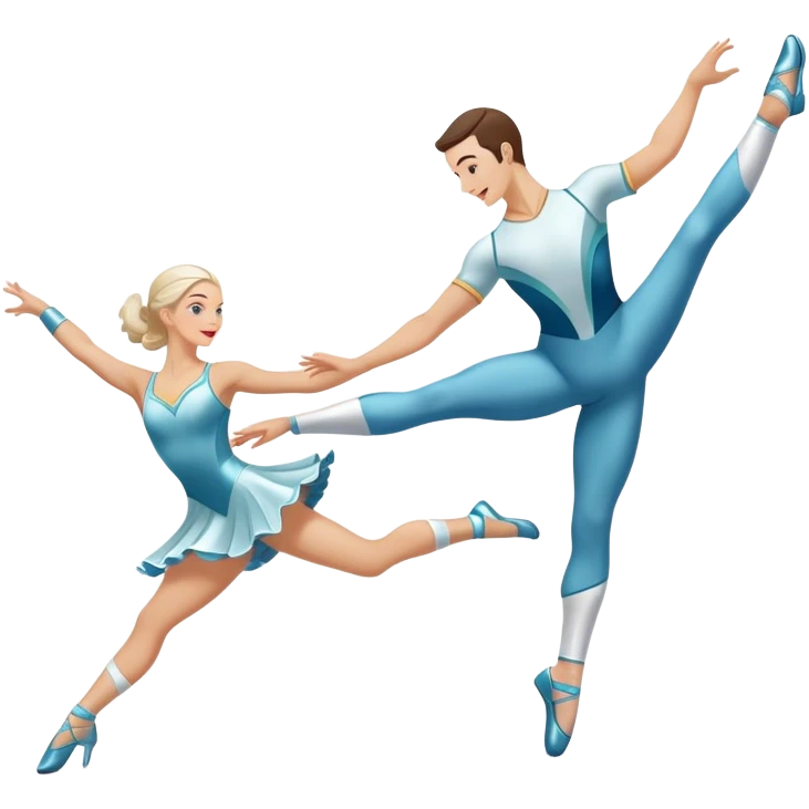 Icon for Sports Dance: a white men and women in competitive attire performing a synchronized dance with acrobatic moves, dance shoes, a rhythmic floor, and a competition backdrop. The icon should capture athleticism, technique, and acrobatic precision. Transparent background. emoji