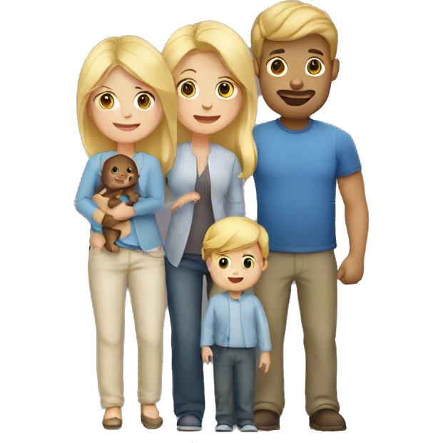 family of three, blond woman, tall and dark man and their baby boy emoji