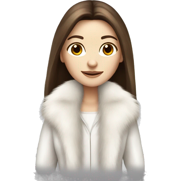 Beautiful white girl with straight brown long hair in white fur-coat emoji