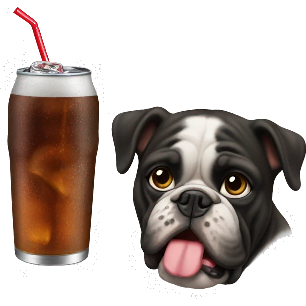 Black bulldog drinks soda emoji