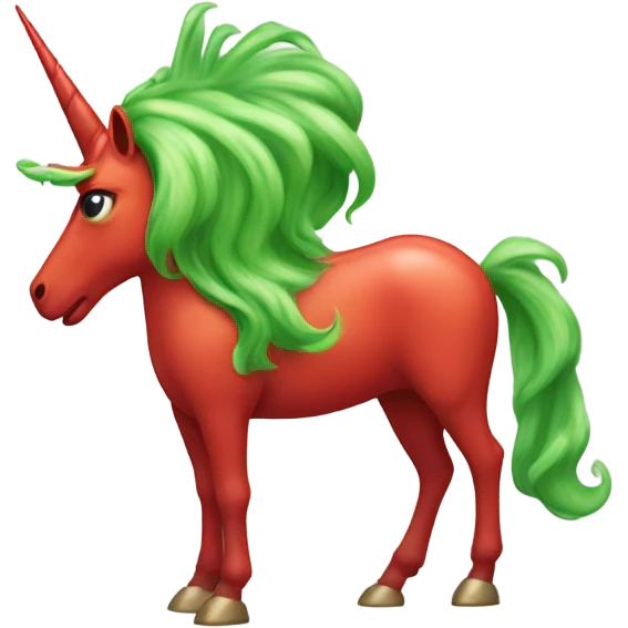 four-legged red unicorn a green amazon alien woman, on a unicorn emoji