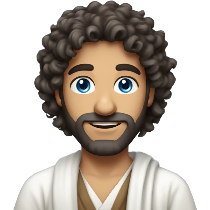 A middle eastern Jewish man with curly thick hair and blue eyes like fire dressed in white like Jesus  emoji