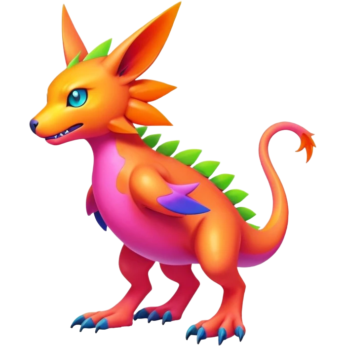 lush warm-colored modern colorful neon-colored Fakémon-Digimon-Fionbri-Trico-creature (full body) emoji