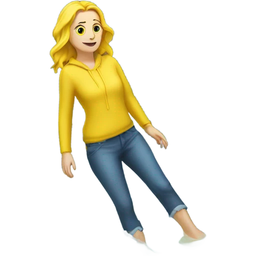 White Girl standing in yellow puddle emoji