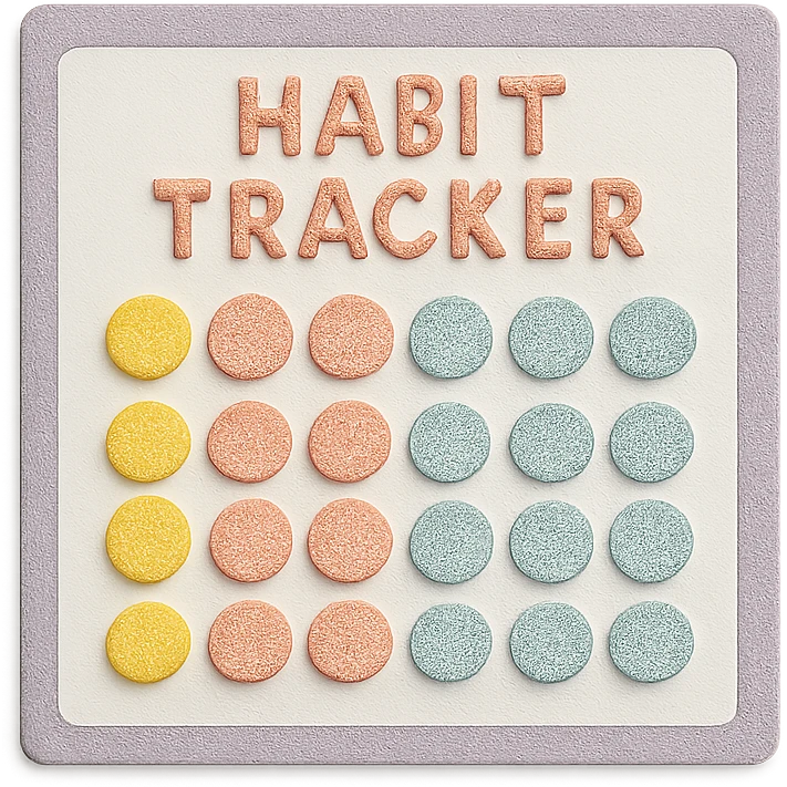 soft pastel gentle habit tracker grid with delicate dotted lines with a lavender border emoji