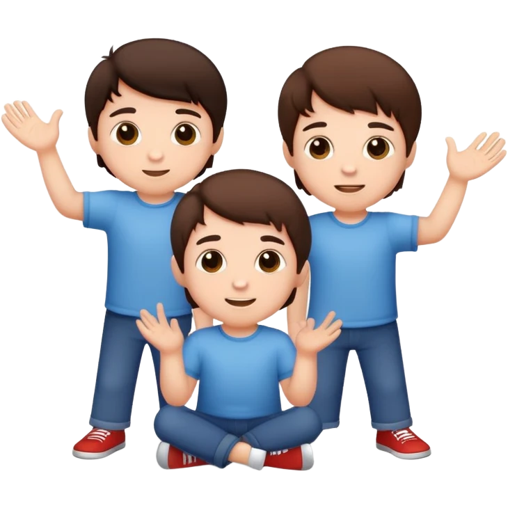 Three cute little brunette brothers playing  emoji