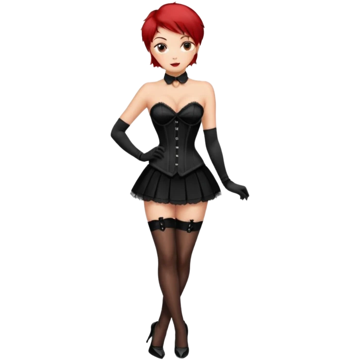 Mistress red short hair long black gloves small skirt black stockings high heels italian girl sexy black corset emoji