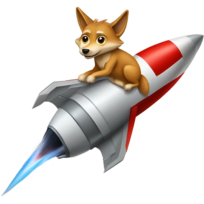 A coyote riding a rocket emoji