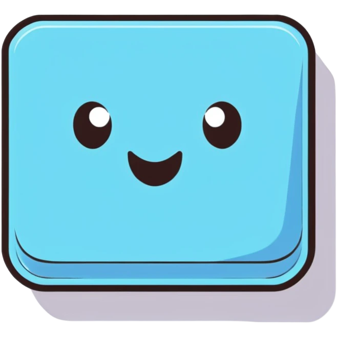 square pastel blue button with soft shadow emoji