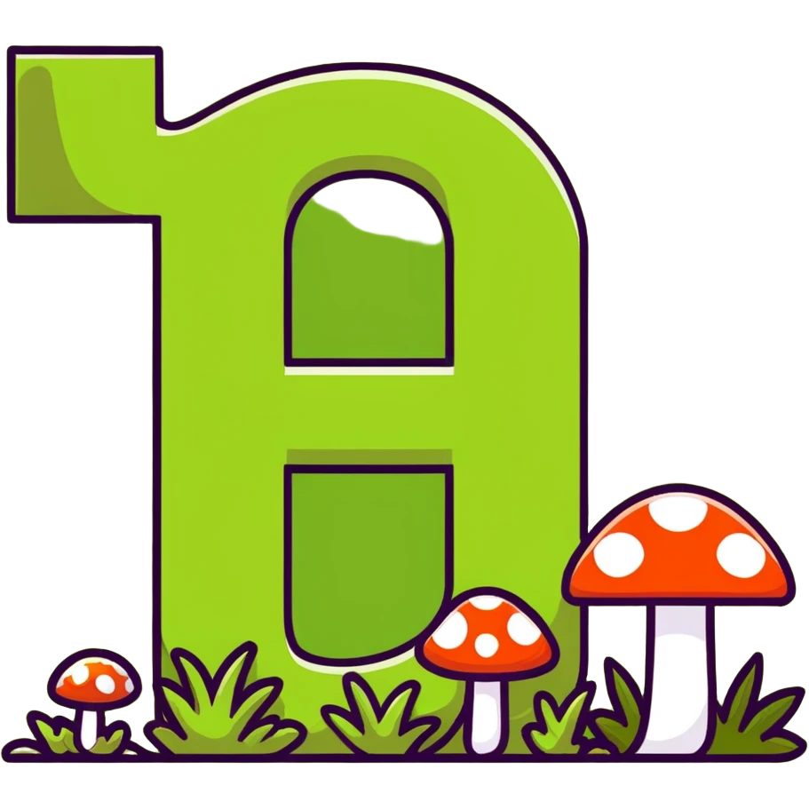 Notion logo as a block covered with moss, grass and tiny mushrooms, letter N still visible emoji