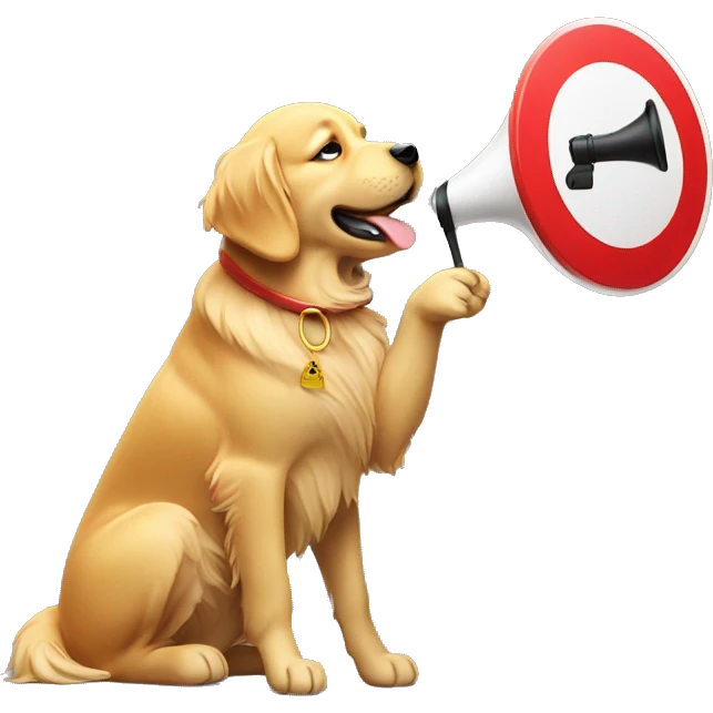 Golden retriever blowing whistle holding stop sign emoji
