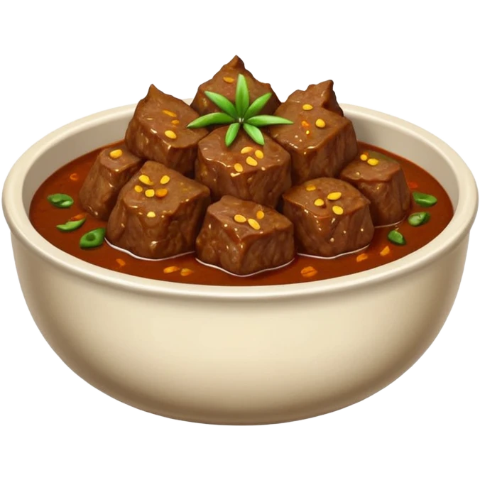 a bowl of beef rendang from above emoji